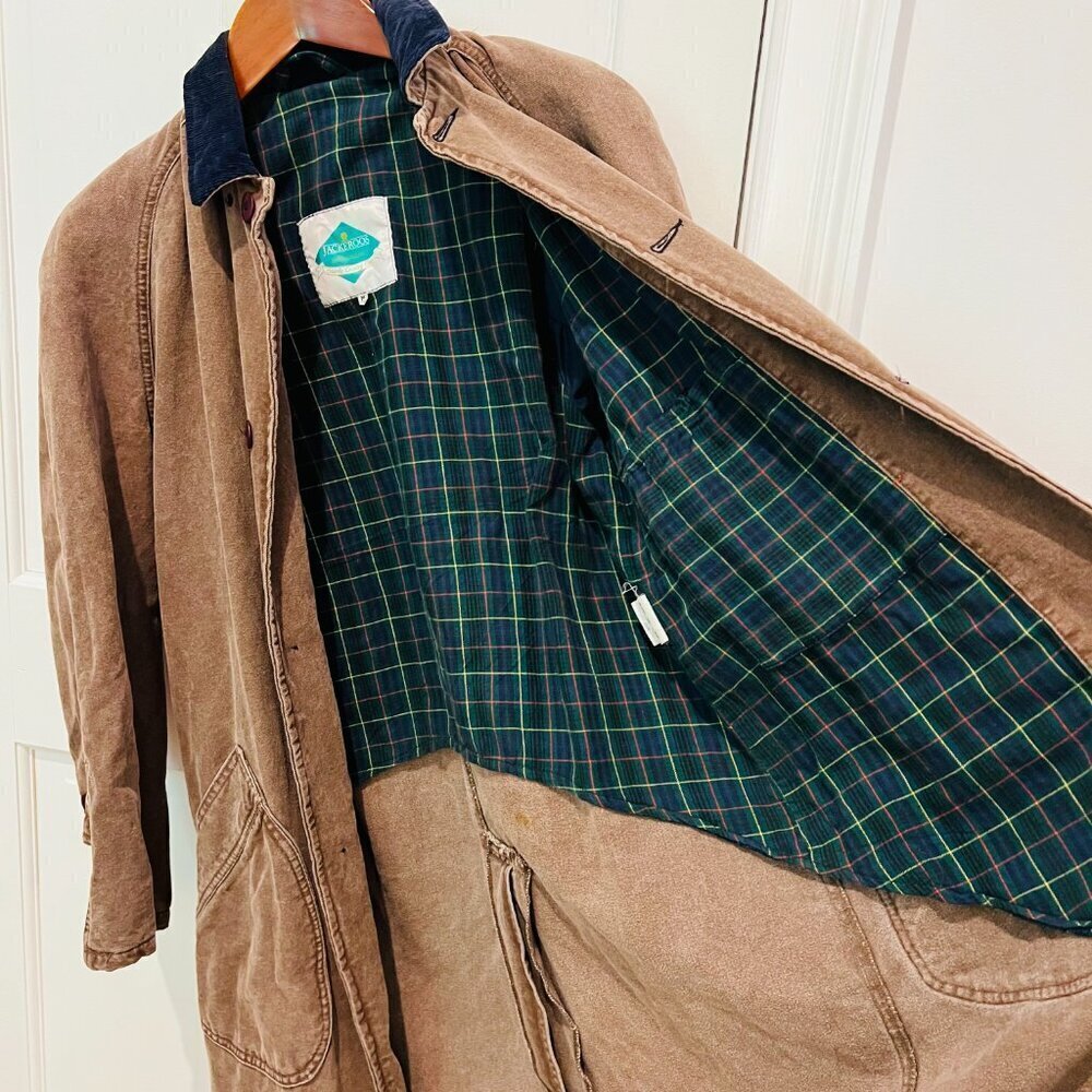VTG Jackeroos Jacket Mens Medium Canvas PLAID Flannel Lined Trench Field Coat - Picture 6 of 16